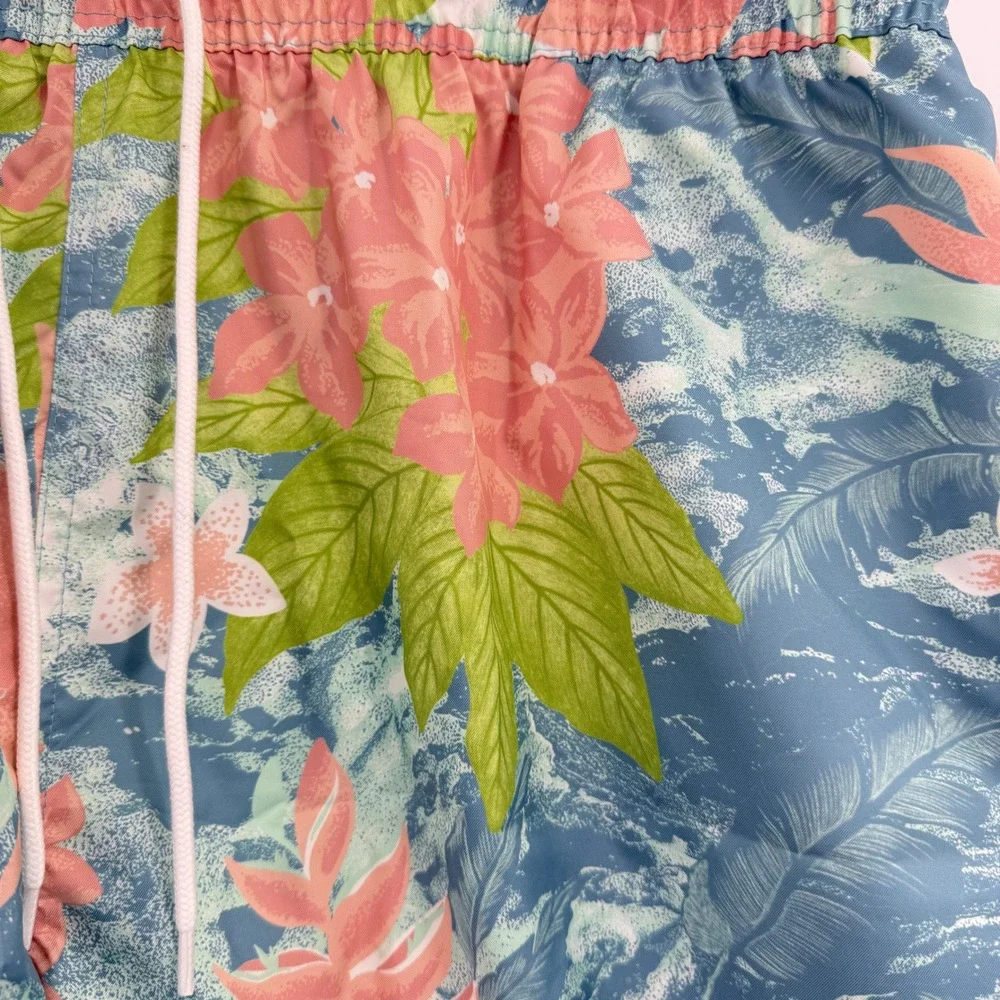 Nike Sportswear Mens Tropical Floral Swim Trunks Blue Peach Green Floral XL